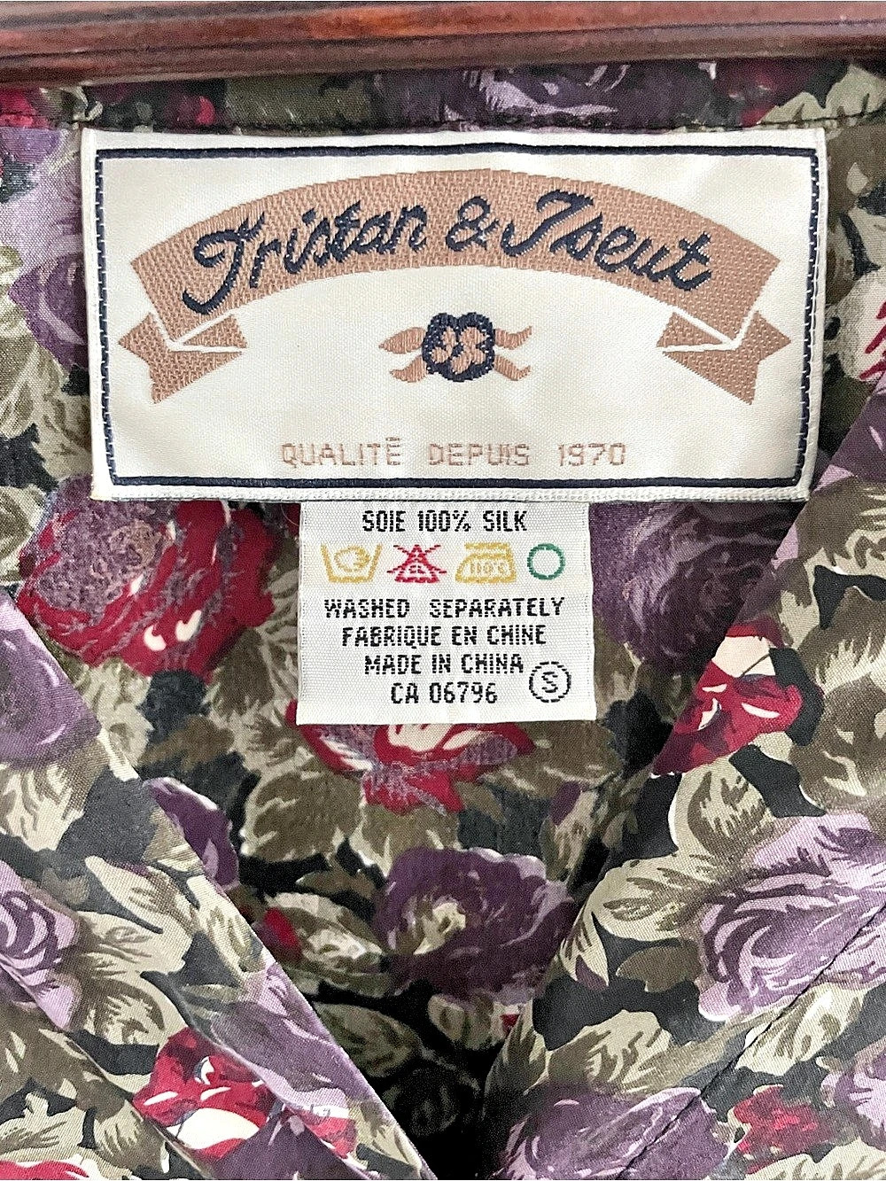 Tristan & Iseut Vintage 90s Silk Rose Print Tie Back Blouse Oversized Sz S - Picture 6 of 16